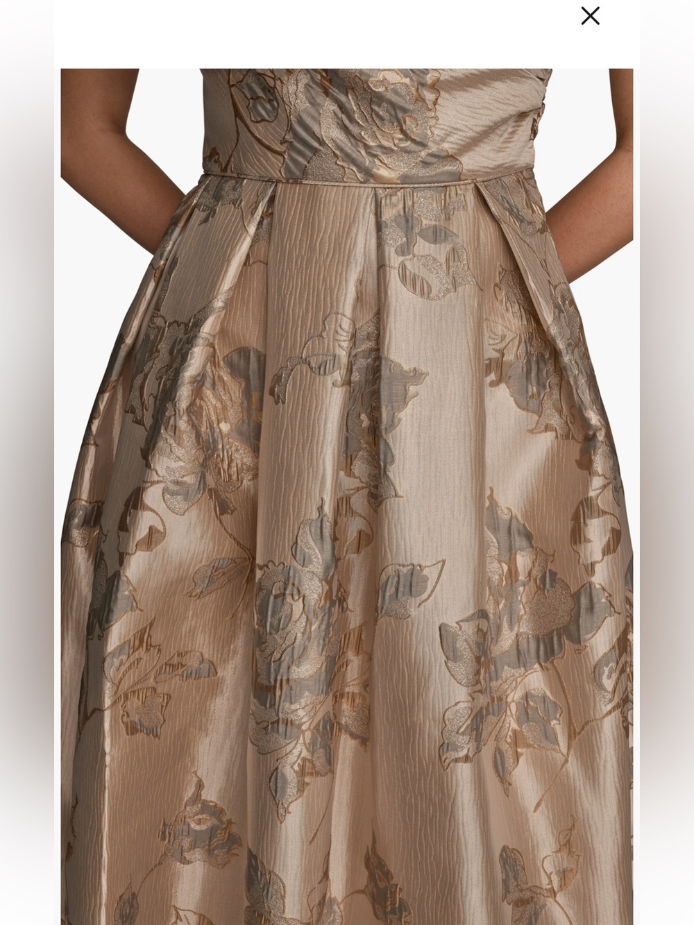 One-Shoulder Floral Jacquard Evening Gown in Champagne - Picture 4 of 13
